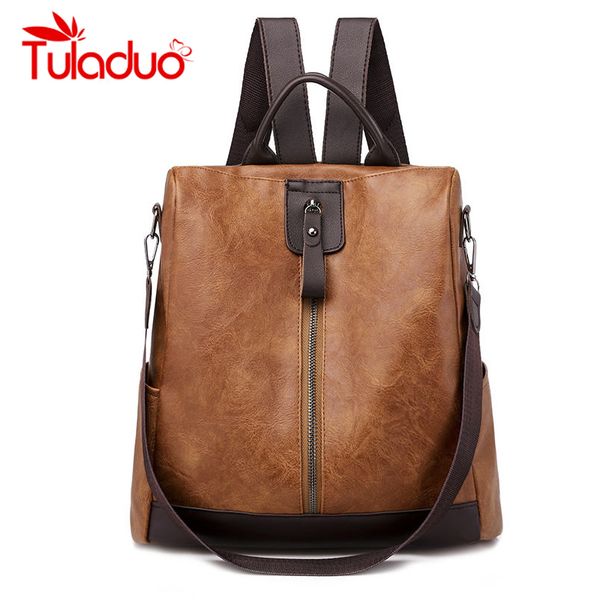 

new rucksack women casual backpack women pack waterproof leather rucksack leather mochila escolar vintage bags