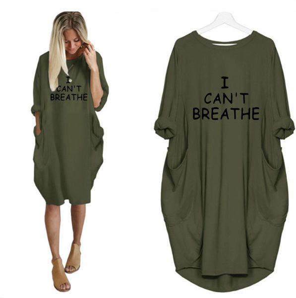 

i can't breathe women letter printed dresses fashion casual ladies dresses trendy loose long sleeve apparel 3 color summer 2020 new sty, White;black