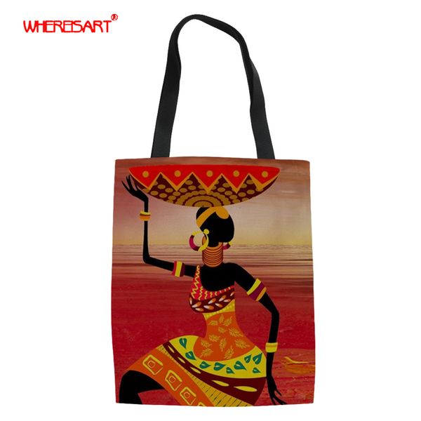 

whereisart american art black african women canvas shopping bags summer beach casual tote eco friendly shoulder versatile sack