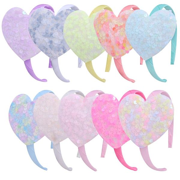 

xima 10pcs/lot sequin heart hairband girls rainbow hairband princess party headband children hair accessories, Slivery;white