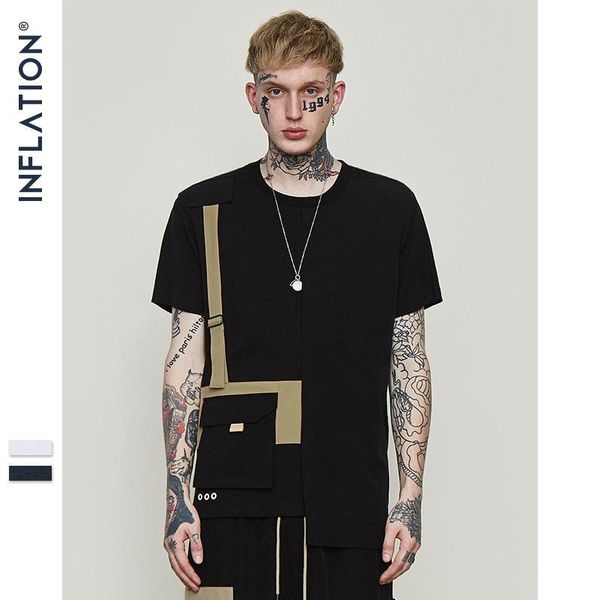 

inf men clothing spring summer new european american high street fashion casual t-shirt contrast color pocket short-sleeved, White;black