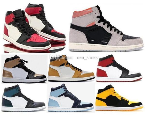 

high og 1 neutral grey bred toe unc patent basketball shoes men 1s gold toe 3 black toe chameleon sneakers with box