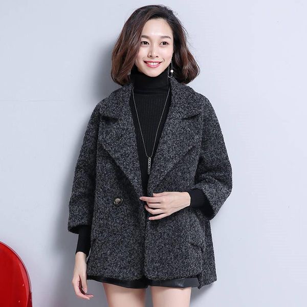 

2019 new autumn winter women fashion cocoon shape wool blend coat female fashion loose cashmere woolen outerwear abrigos r304, Black