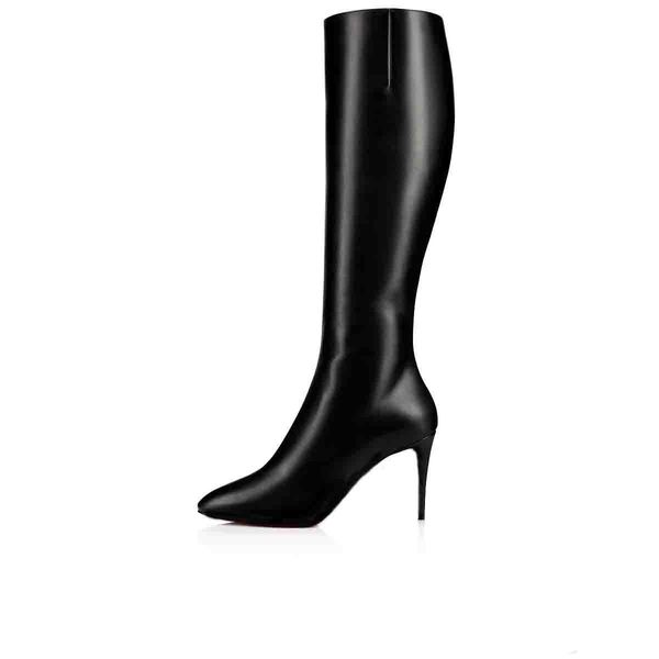 

2019 prefer women's black boots eloise botta 85mm lady black long boots red bottom high heels long leg boot knee boots evening party dr