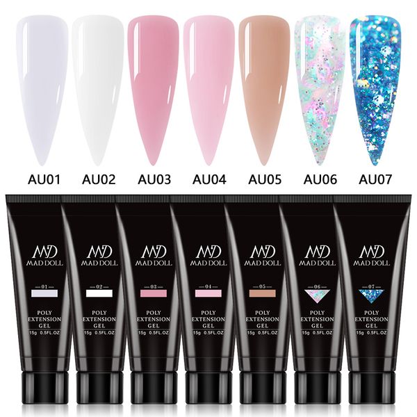 

mad doll 7 colors nail acrylic hard pink white clear crystal uv led builder gel tips enhancement quick extension, Red;pink