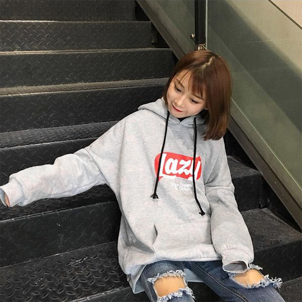 

корейский капюшоном tracksuit meletom женщины симпатичные ленивый письмо желтый толстовка толстовка harajuku сыпучие флис толстовки топы, Black