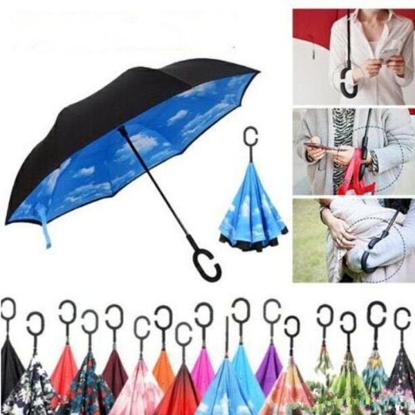 

новые ветрозащитный обратный зонт складной двухслойный перевернутый дождя зонт самообслуживания стенд наизнанку дождь защита c-hook руки ysy