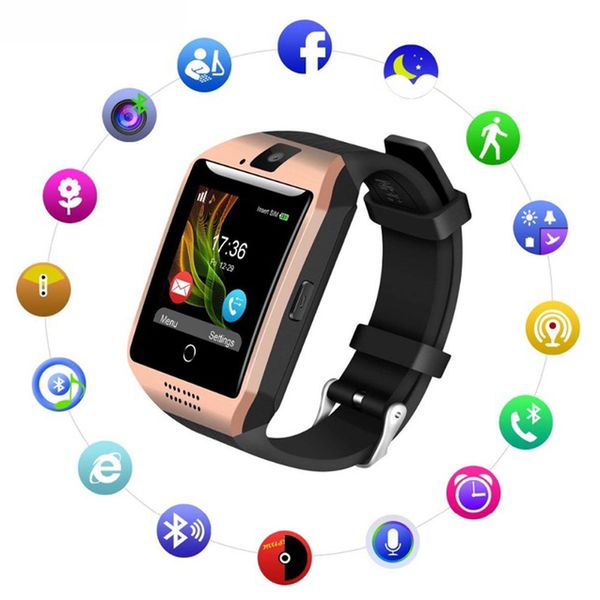 

fitness tracker bluetooth smart watch connect mobile phone music play alarm clock anti-lost support tf sim camera smart watch, Slivery;brown