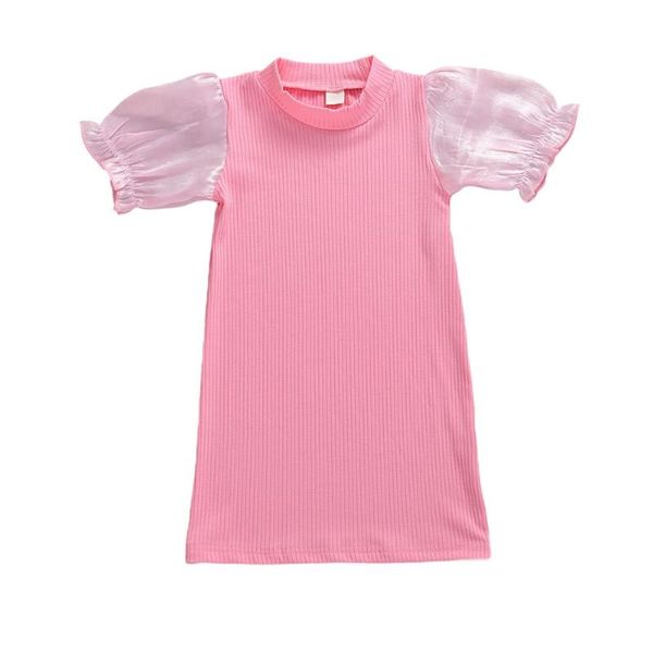 

girl's dresses 1-6years kid baby girls dress purple/pink puff short sleeve party straight kids cotton clothes sundress, Red;yellow