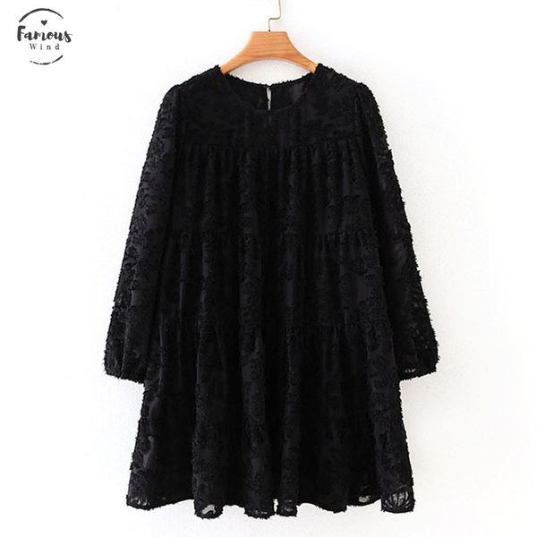 

long sleeve solid o neck dresses women fashion textured loose dress women elegant long sleeve mini dresses female ladies iaa, Black;gray