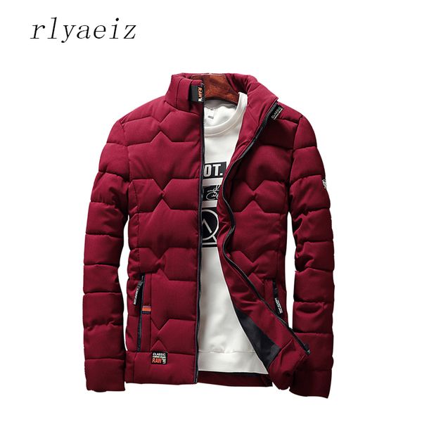 

rlyaeiz 2017 mens winter jacket warm casual all-match cotton padded solid men coat 5 colors plus size 4xl stand collar parka men, Tan;black