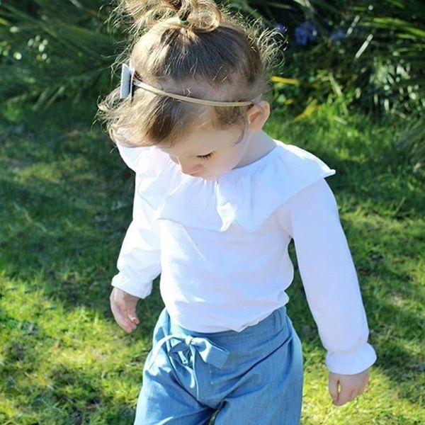 

2pcs/ sets baby girl clothes white sleeve ruffle +pants kids baby girls clothing set
