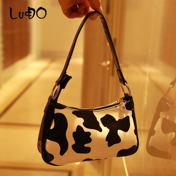 

lucdo cow pattern women handbags patent leather women baguette messager bags small underarm bag totes clutch
