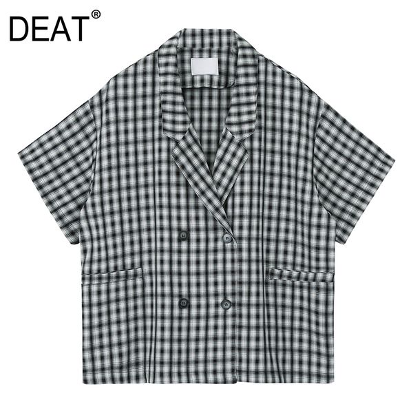 

deat] women plaid double breasted oversized blazer new lapel long sleeve loose fit jacket fashion spring autumn 2020 13r446, White;black