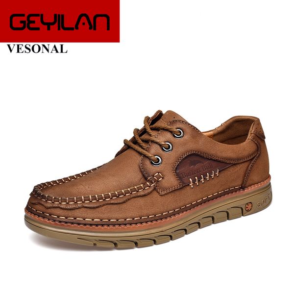 

2019 autumn classic genuine leather sneakers men shoes loafers casual soft comfortable male outdoor footwear, Black