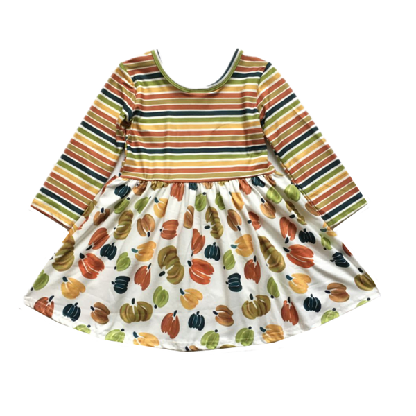 

2020 baby girls clothes children fall dress kid halloween stripe dress girls long sleeve cute pumpkin casual party, Red;yellow