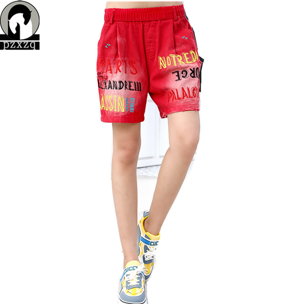 

2020 summer high waist denim shorts women casual loose ladies fashion gradient color elastic waist hole blue white jeans female, White;black