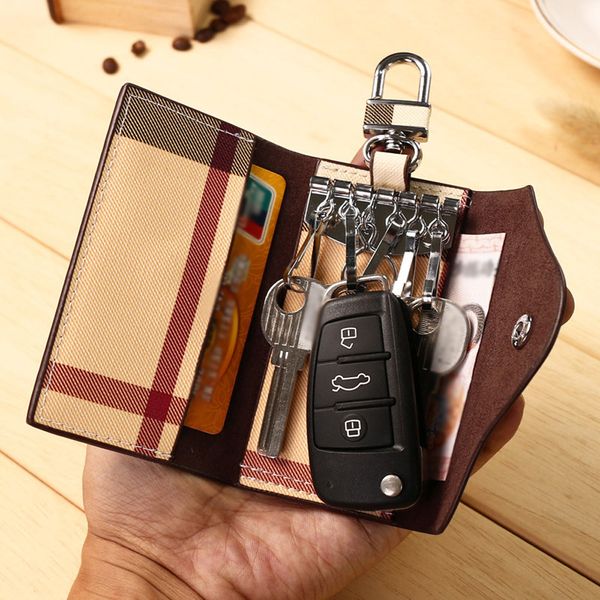 

leather wallet car key holder case keychain bag zip pouch button closure