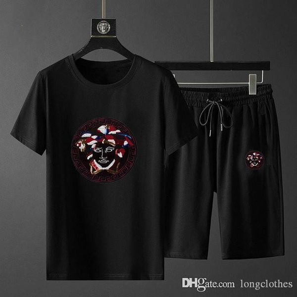 

2020 mens designer tracksuits luxury medusa letter printed mens sportwear casual short sleeve chandal hombre shorts tracksuit fashion, Gray