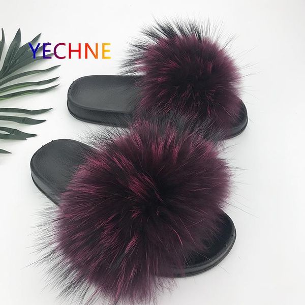 

multicolor new real fox fur slipper spring summer slide fashion lady shoes