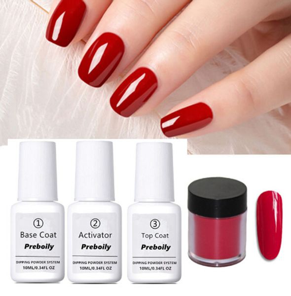 

4pcs/set dipping system nail kit nail art dip with dip base activator liquid gel nail color natural dry without lamp, Silver;gold