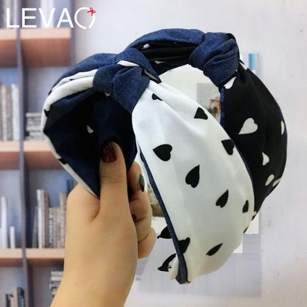 

hair accessories 1levao european heart dot headband for women simple knotted wide band navy canvas fabric headbands