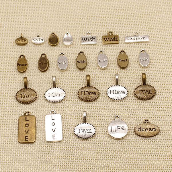 

80 шт diy аксессуары для ювелирных изделий овальный square любовь trust мечта желание текст tag hj154, Bronze;silver