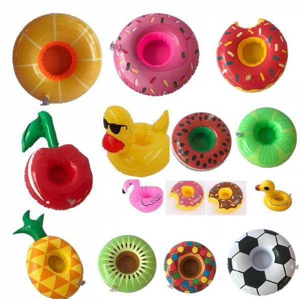 Novo PVC Inflável Bebida Copo Suporte 15 estilos Donut Melancia Abacaxi Abacaxi Forma de Floating Esteira Flutuante Piscina Brinquedos