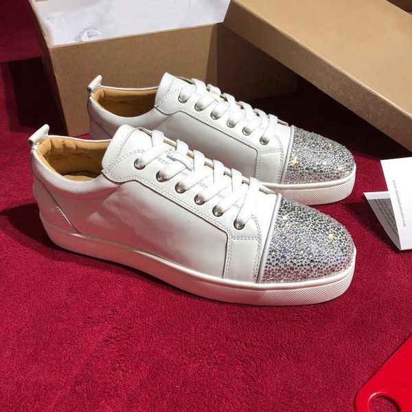 

2019 fashion designer spikes flats shoes red bottom shoes for women mens luxury party lovers genuine leather sneakers size 35-47 c01, Black