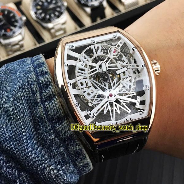 

4 styles vanguard yachting gravity v45 t gr yacht sqt white skeleton dial automatic mens watch rose gold case leather band sport watches, Slivery;brown