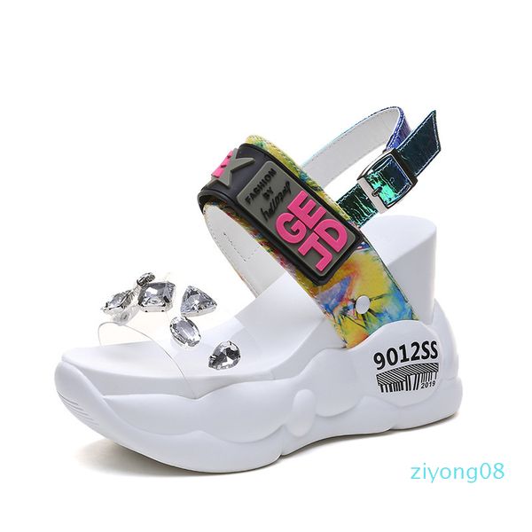 

11cm summer platform sandals pvc fashion crystal women sandal wedges shoes casual woman peep toe ladies platform sandals 34-39 zz8, Black