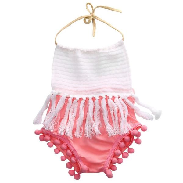 

2020 baby girls swimwear sleeveless tassels strap swimsuit cotton halter backless clothes