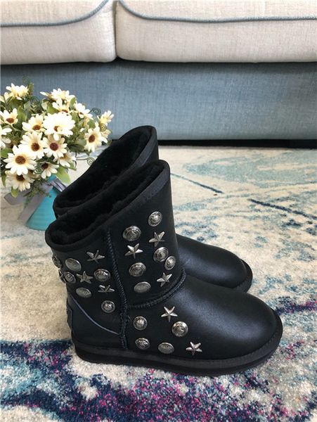 

fashion platform snow boots women fur all-in-one short boots luxury design waterproof leather women's shoes rivet boots size 35-40 02, Black