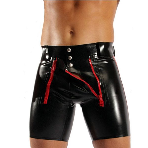 Pantaloncini sexy in latex in ecopelle da uomo 2018 taglie forti S-xxxl Boxer intimo gay mutandine maschili neri Wetlook Clubwear Lingerie C19031601