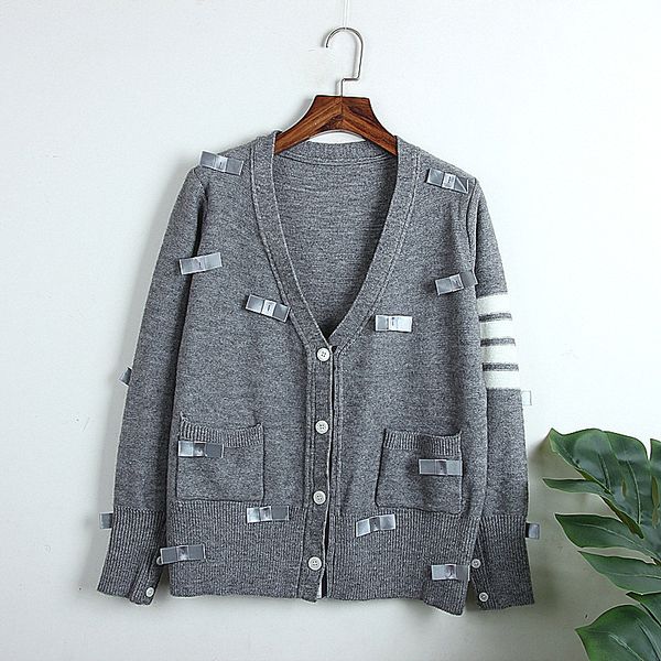 

2019 new women long sleeve sweater knitted cardigan fashion single-breasted casual bow loose v-neck sweater outwear jacket coat, White