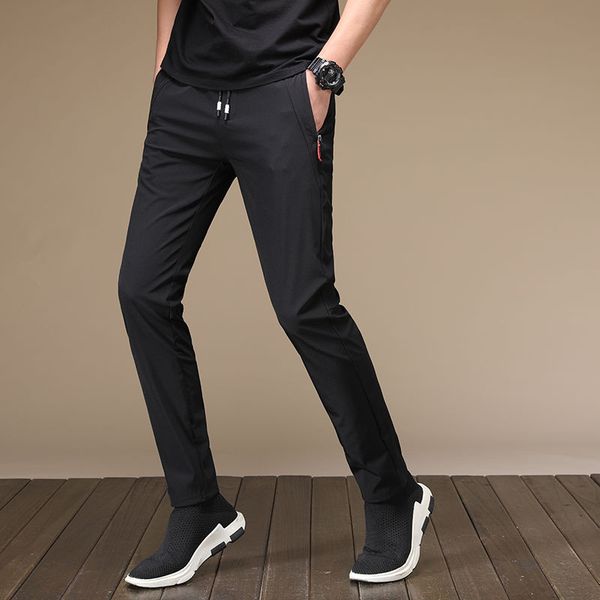 

summer smoothie stretch casual boys quick dry elastic rope slim straight elasticated waist sports pants 2020 new sale, Black