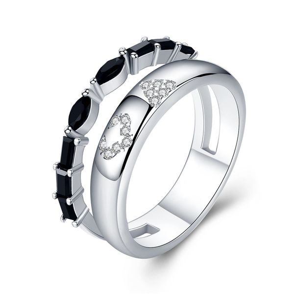 

sodrov 925 sterling silver jewelry trendy elegant finger ring black spinel hollow wedding rings for women g054, Golden;silver