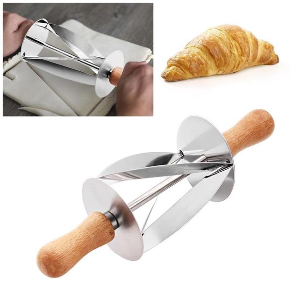 Aço inoxidável Croissant Bread Dough cortador de rolo de roda massa folhada faca punho de madeira Kitchen Baking Faca 2020 dropship