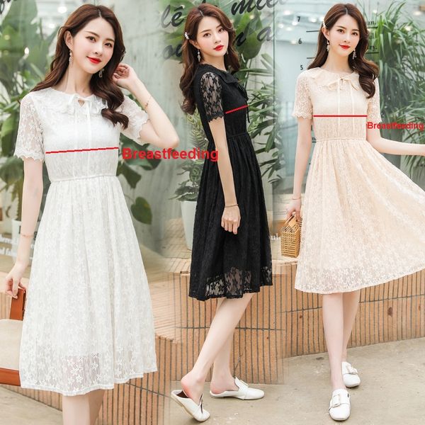 

moms party lace nursing dress breastfeeding dress maternity clothes for pregnant women spring summer new lace maternity dresses, White