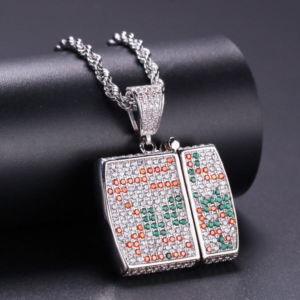 

2019 new gold & white gold plated iced out multicolor cubic zirconia mens lighter pendant necklace designer diamond hip hop jewelry for boys, Silver