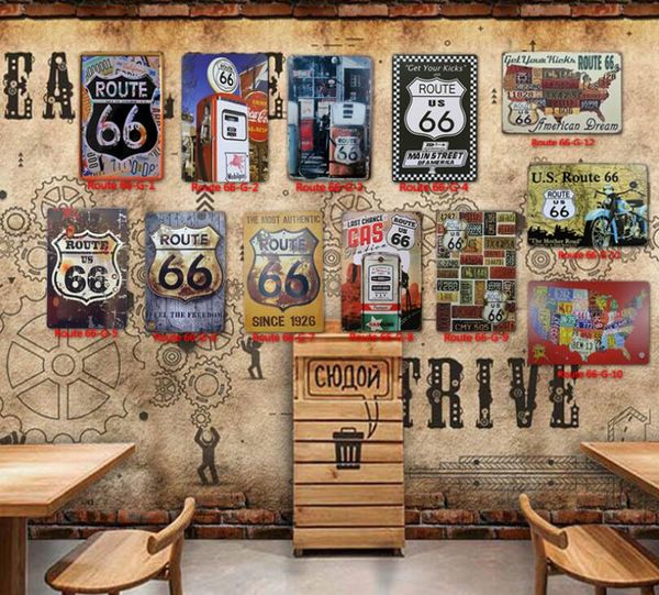 

route 66 pictures painting plaque collection metal vintage style home decor coffee bar plates decoration vintage tin signs 20*30 cm