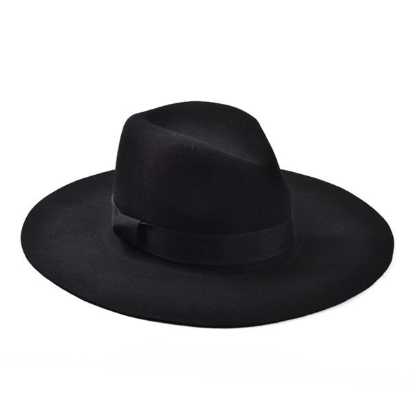 

Оптово-Мода Винтаж Леди Девушки с широкими полями Шерсть Fedora Hat черный дискета Cloch