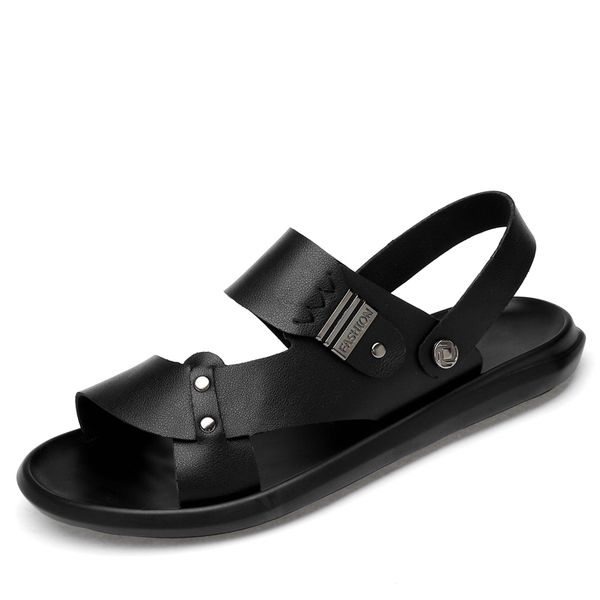 

leather wading outdoor mens sandles summer slippers garden shoes men new nice sandalias hombre, Black