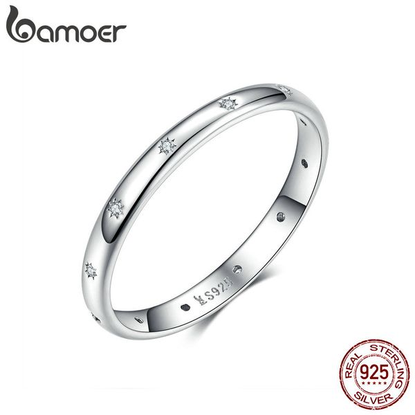 

bamoer engagement silver finger rings for women and men clear cz wedding statement sterling silver 925 jewelry scr546, Golden;silver