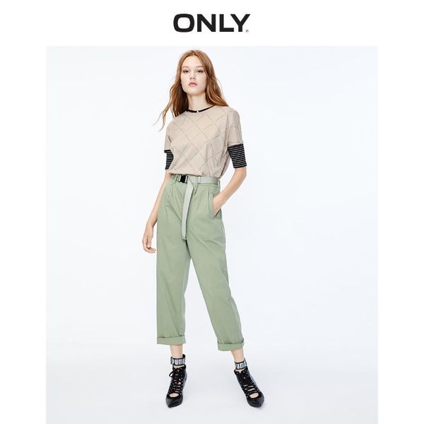 

only women's loose straight fit pure color capri pants | 119350511, Black;white