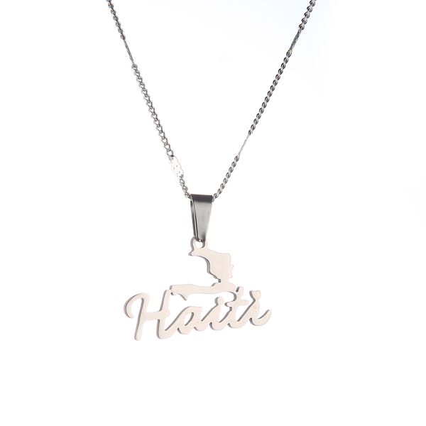 

haiti country map pendant necklaces for women girls ayiti gold color jewelry, Silver