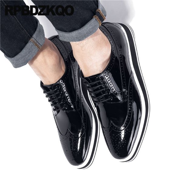 

italian oxfords men italy casual shoes creepers platform wingtip wedges patent leather genuine brogue party british style brand, Black
