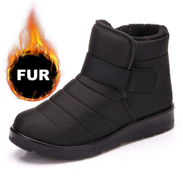 

new fashion women boots waterproof ankle snow boots shoes warm fur plush hook & loop winter shoes, Black