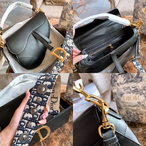 

2020 new wide shoulder belt women's bag star same leather saddle bag retro luxury carrying one shoulder crossbody bag small black bags