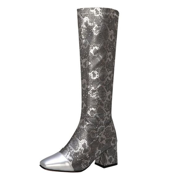

sagace shoes winter women boots snake pattern zipper shoes lace up pointed toe boots over-knee for women, Black